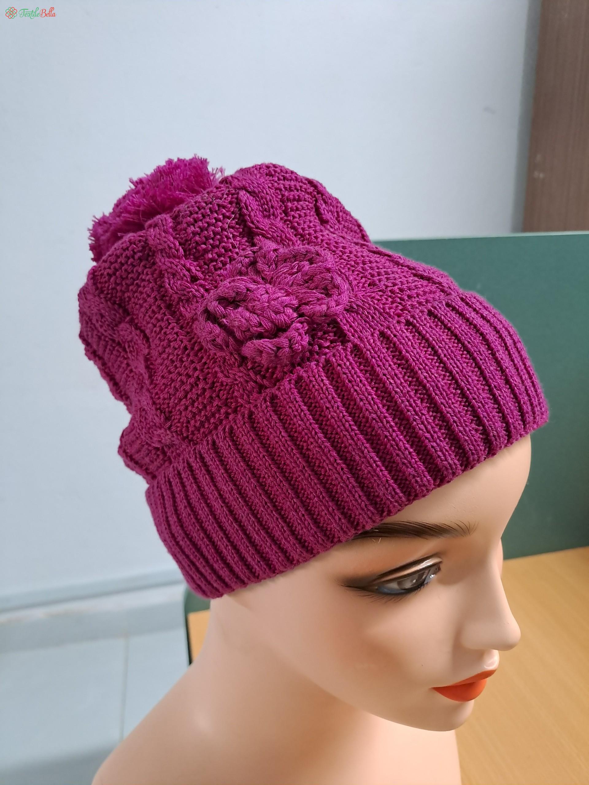 Bella Wine Beanie Winter Hat With Pompom & A Flower 1