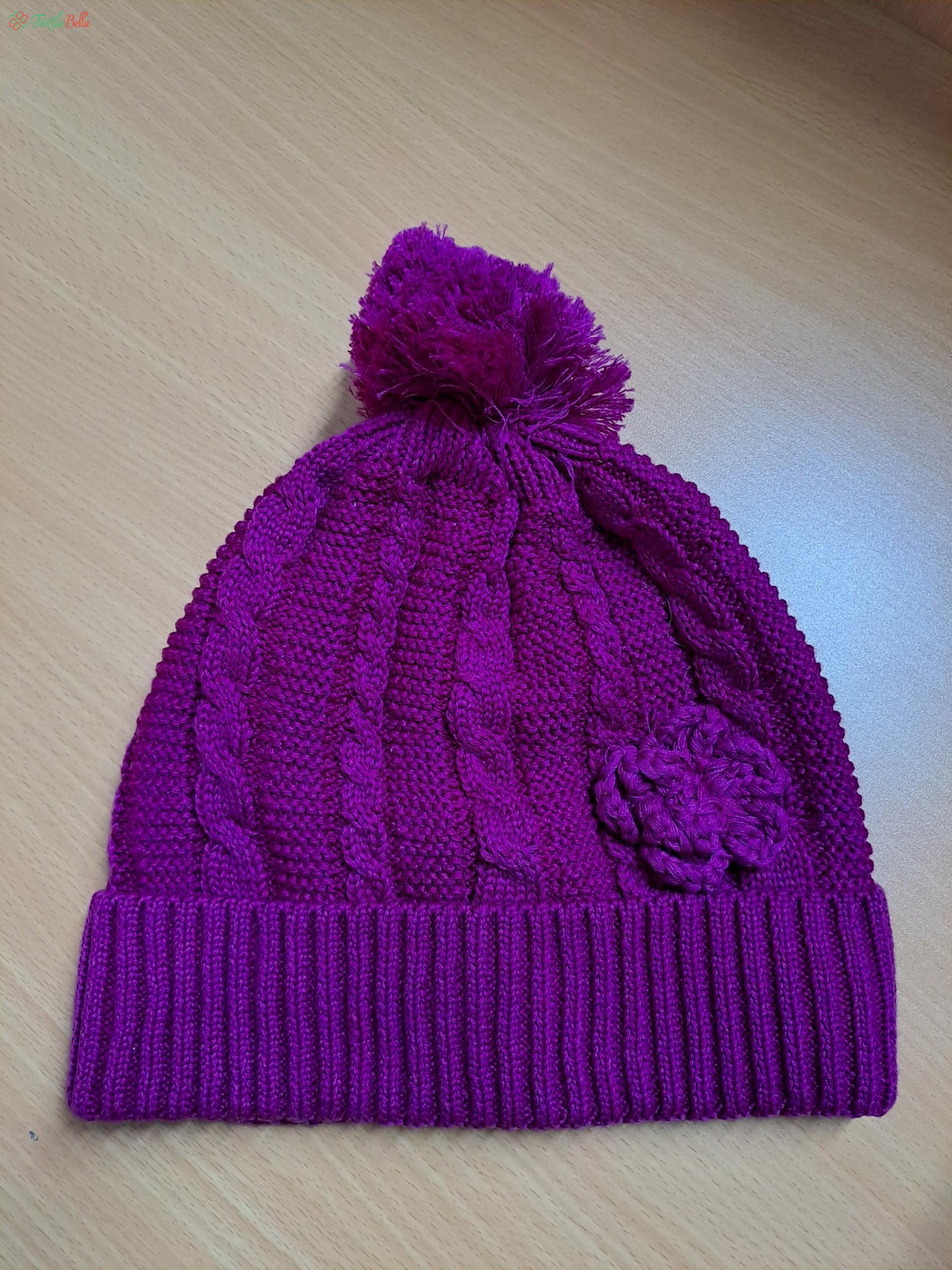 Bella Wine Beanie Winter Hat With Pompom & A Flower