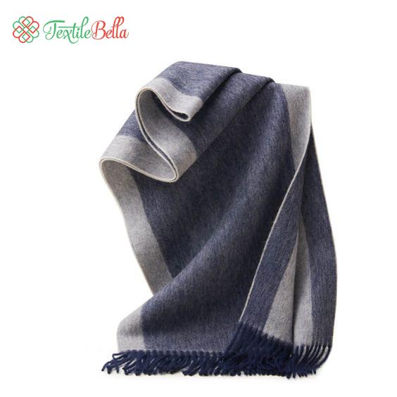 Double-Colored Striped Wool Scarf For Women - Grey Blue