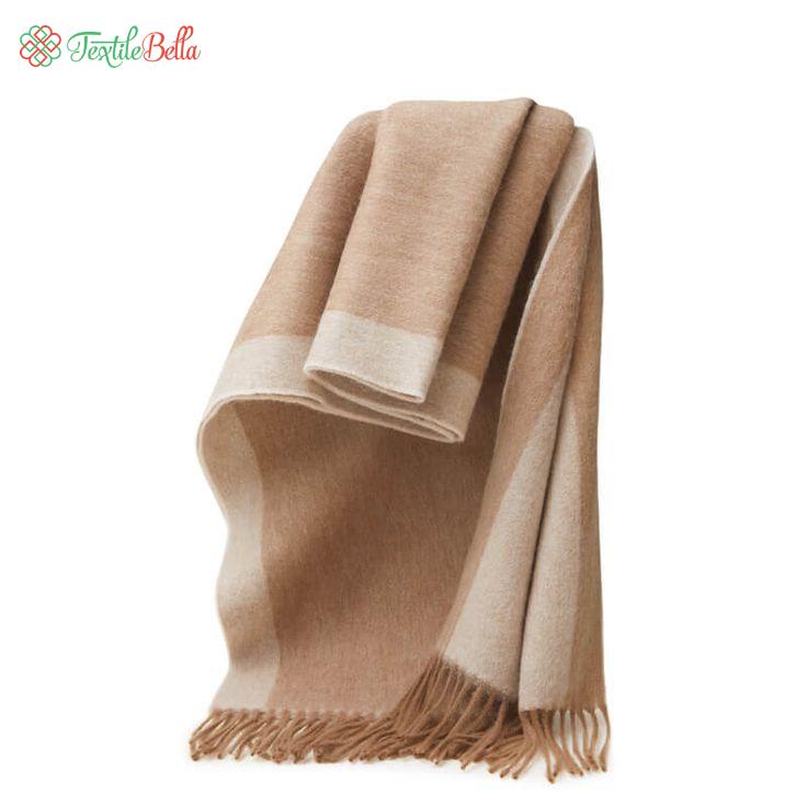 Double-Colored Striped Wool Scarf For Women - camel white