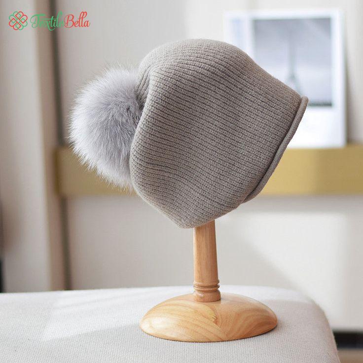 Knitted Slouchy Hat With Pom Pom (Grey)