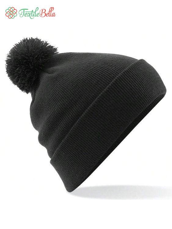 Pompom Winter Beanie Hat for Unisex (Black)