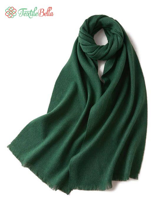 Solid Fringe Wool Scarf Forest Green