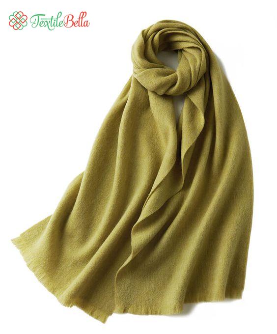 Solid Fringe Wool Scarf Mustard Green