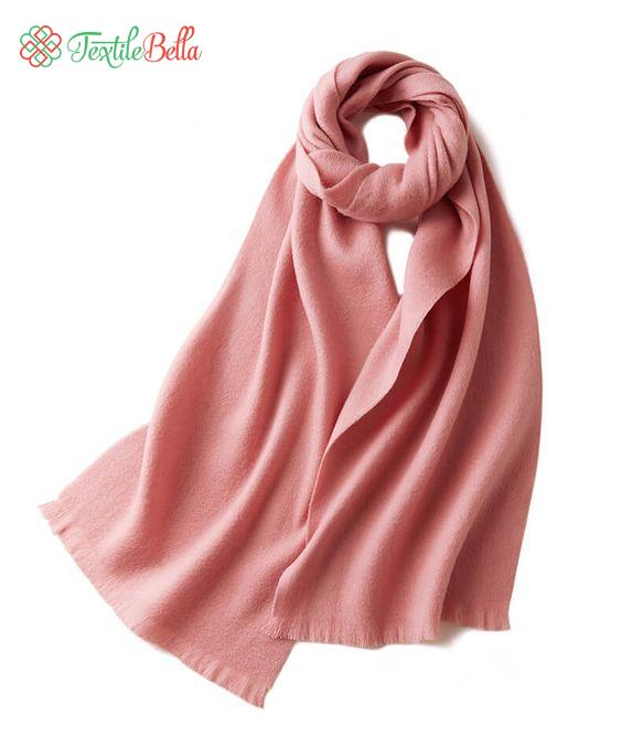 Solid Fringe Wool Scarf Pearl Powder